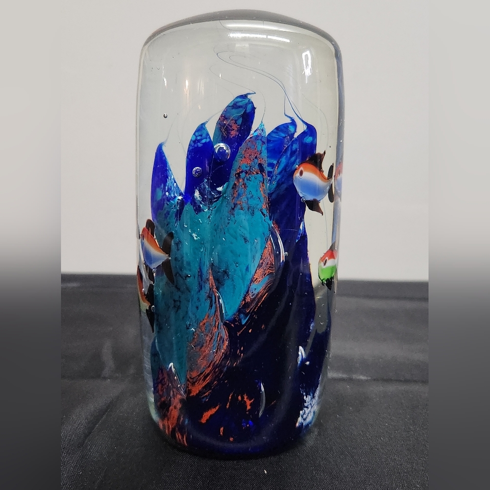 Tropical Art Glass Coral Reef And Fish Aquarium Bubbles Paperweight Decor Office - Picture 5 of 11